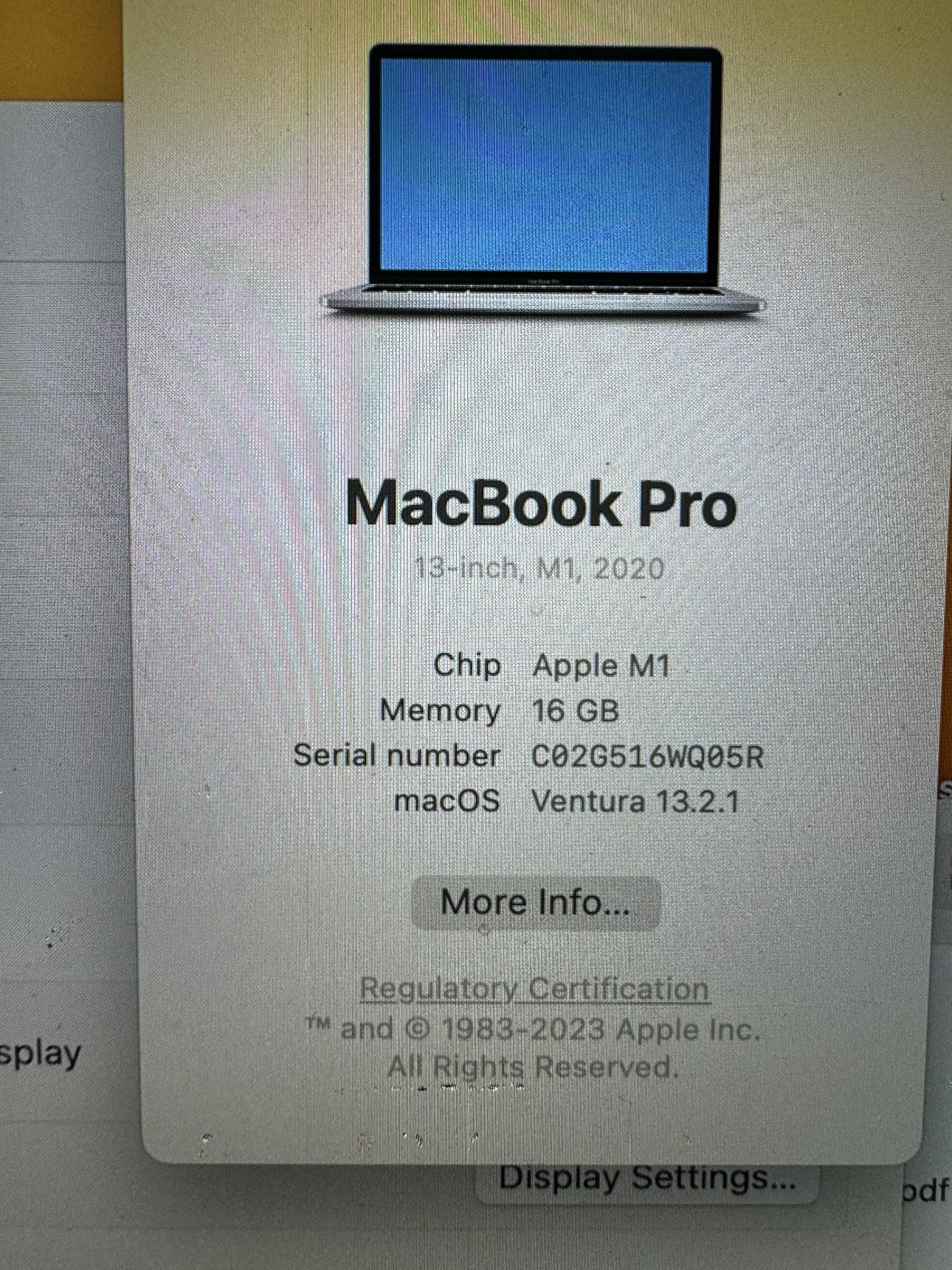 Macbook Pro 13” inch 2020 model 16gb ram 1 tb ssd