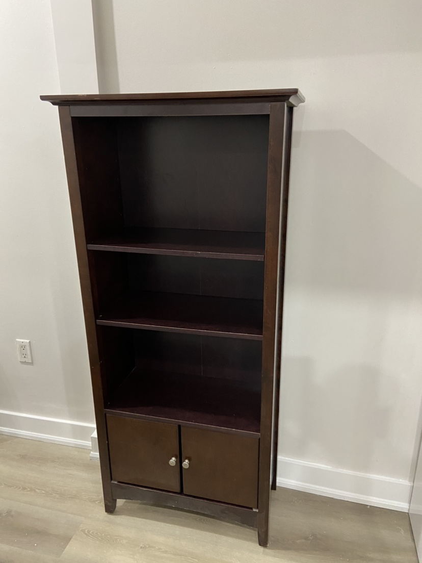 Wooden 3-Shelf Bookcase With Closed Storage