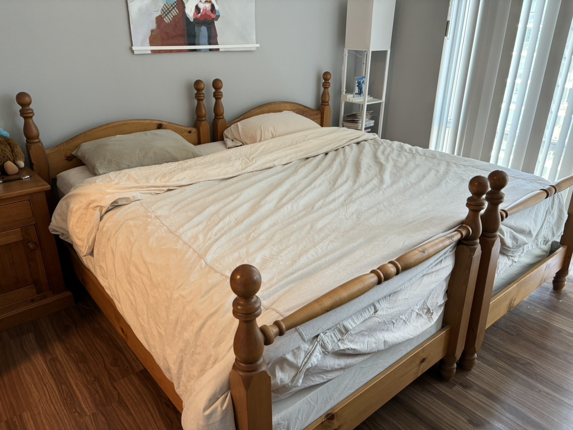 2x Solid Pine twin beds + mattresses (available Jul 21)