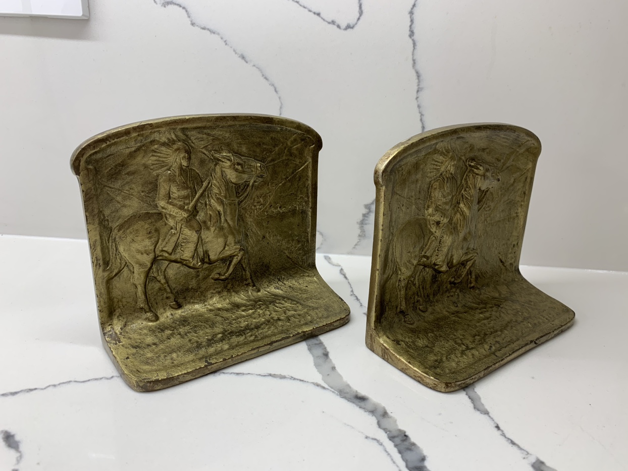 Native American Indian Horseback Hunter Bookends Circa 1925 image indicator(5)