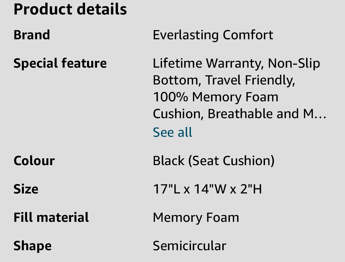 MEMORY FOAM SEAT CUSHION (unopened) image indicator(5)