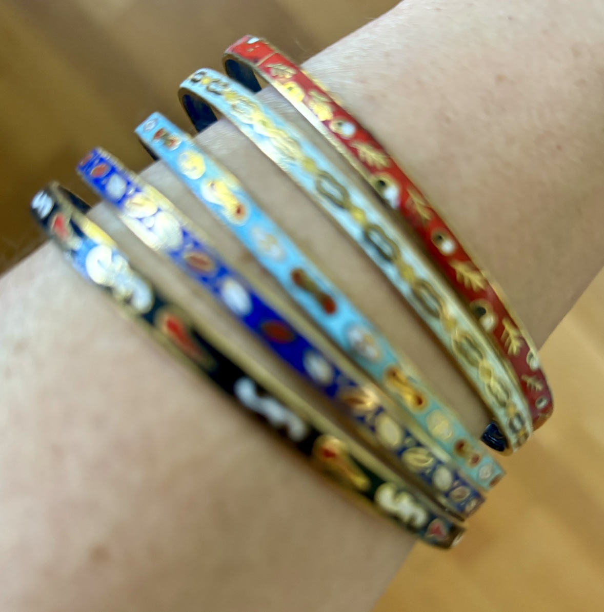 Cloisonne Enamel Droplets Gold Plated Bracelets, 5 pcs image indicator(2)