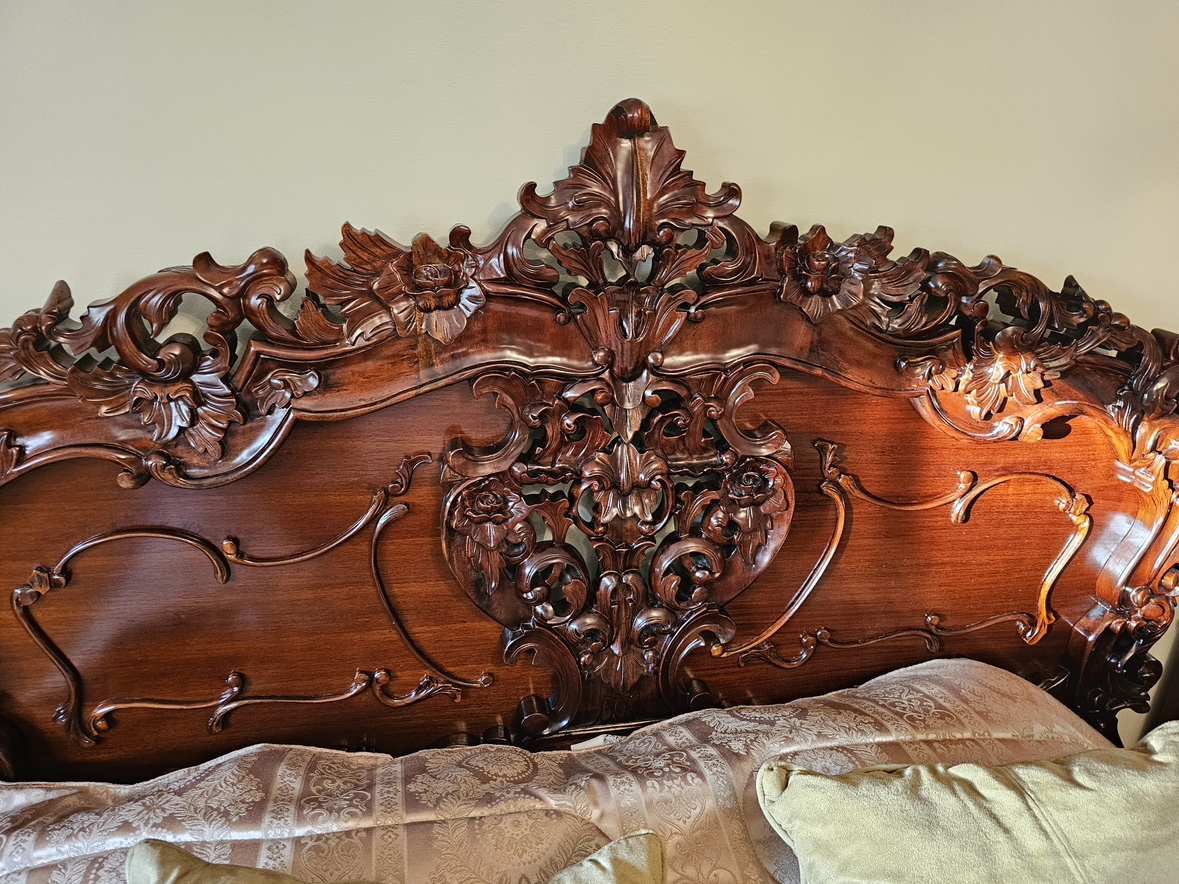 French Mahogany Queen Bed Baroque Rocco Set - photo 3