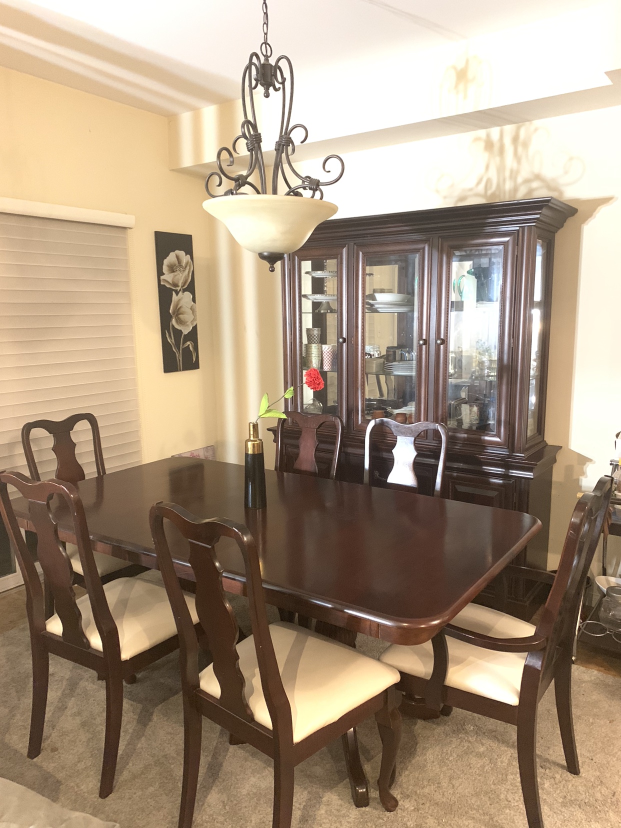 6 Seater solid wood dining table with hutch
