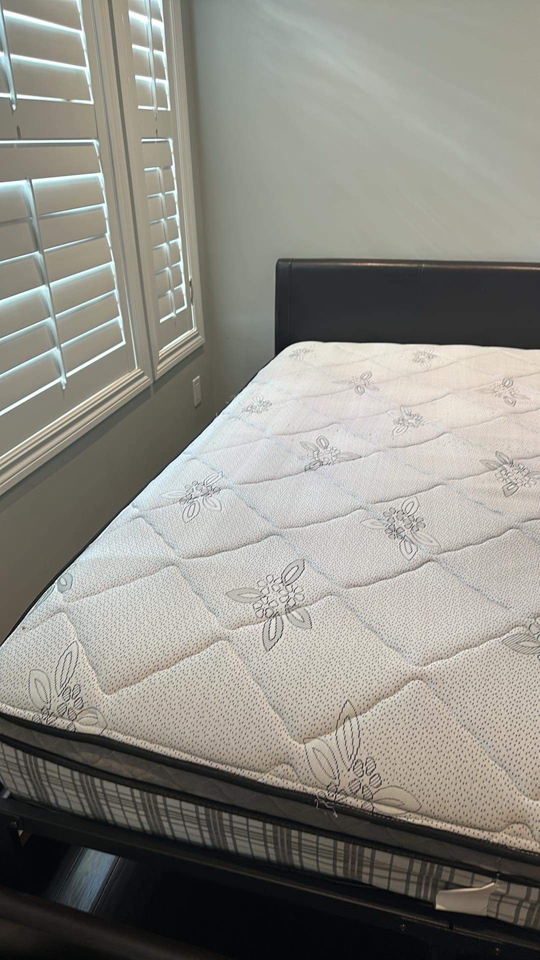 Queen bed including leather head board, frame, and maters - photo 2