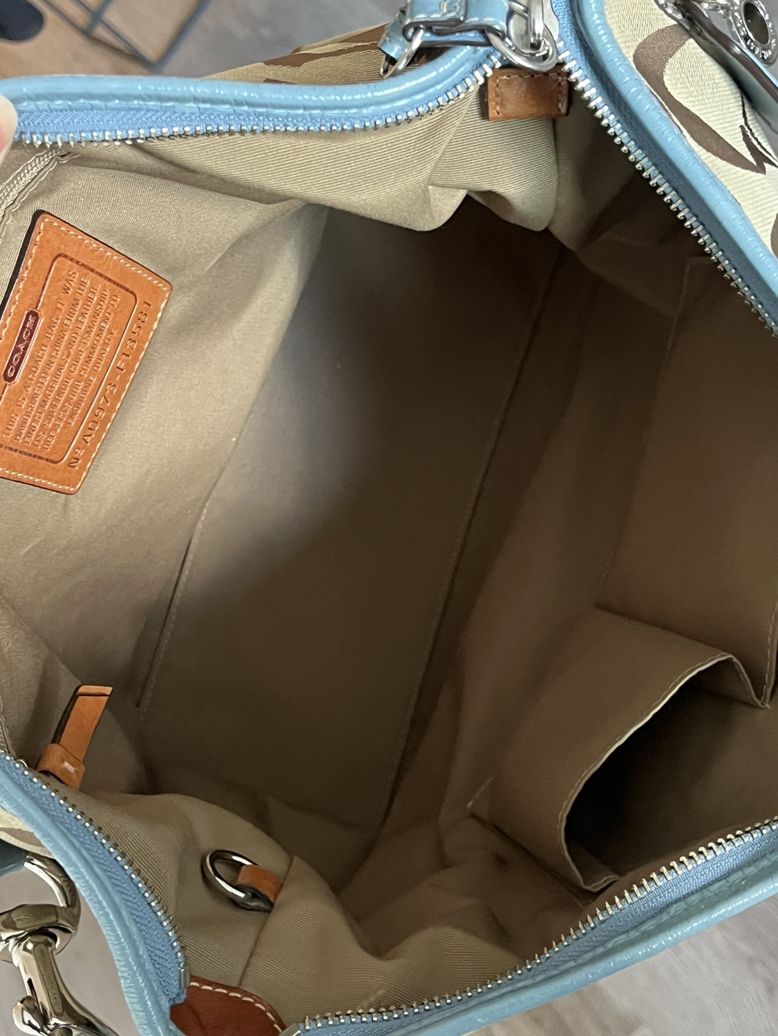 Coach Signature C Brown Canvas Blue Striped Leather Trim - photo 2