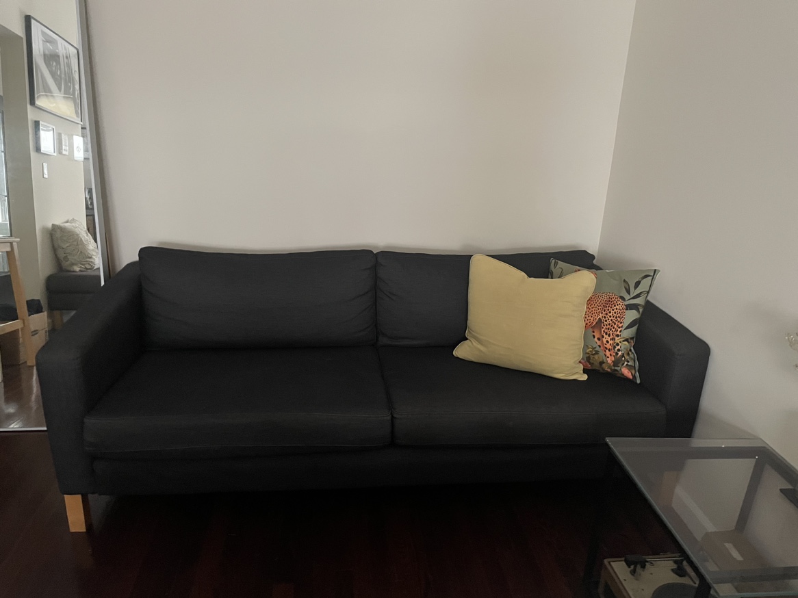 Sofa w/ navy blue denim fabric - photo 2
