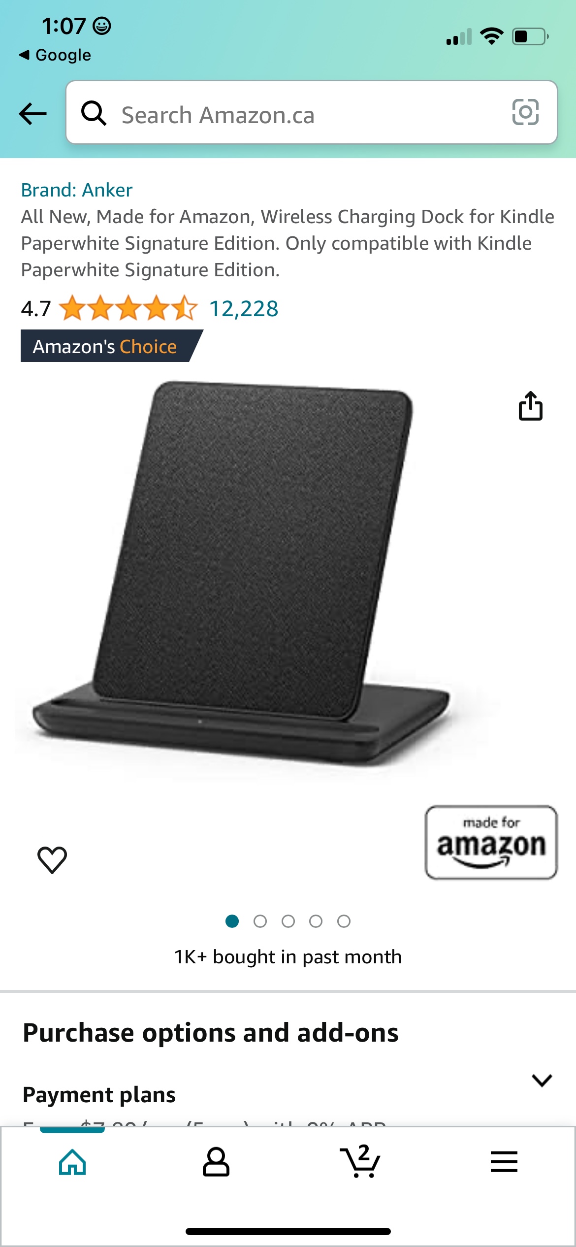 Wireless Charging Dock for Kindle Paperwhite Signature Edition