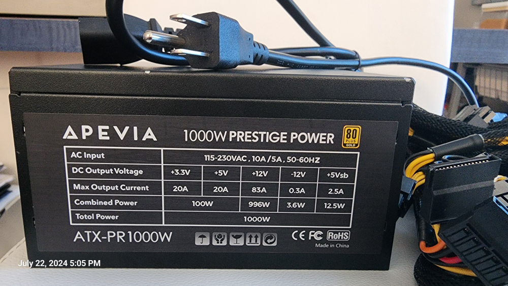 Apevia 1000w Prestige Power Supply 80plus GOLD - photo 2