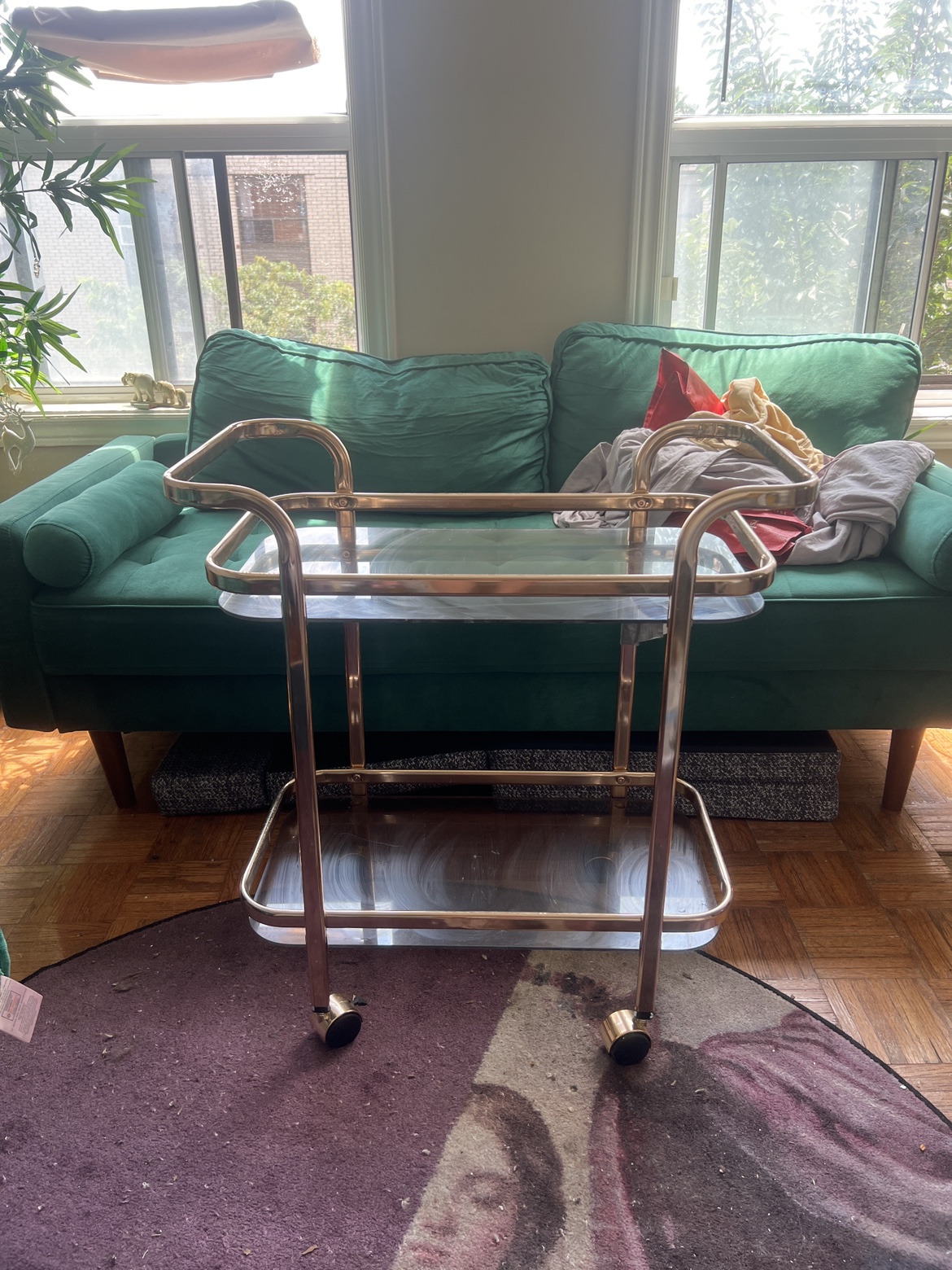 2-tier glass bar cart with gold details