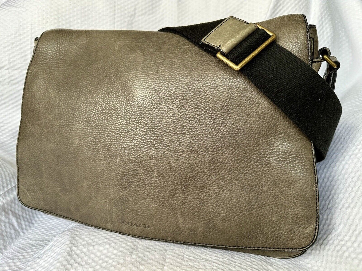 Coach Bleecker Legacy Leather Messenger Laptop Bag Gray image indicator(2)