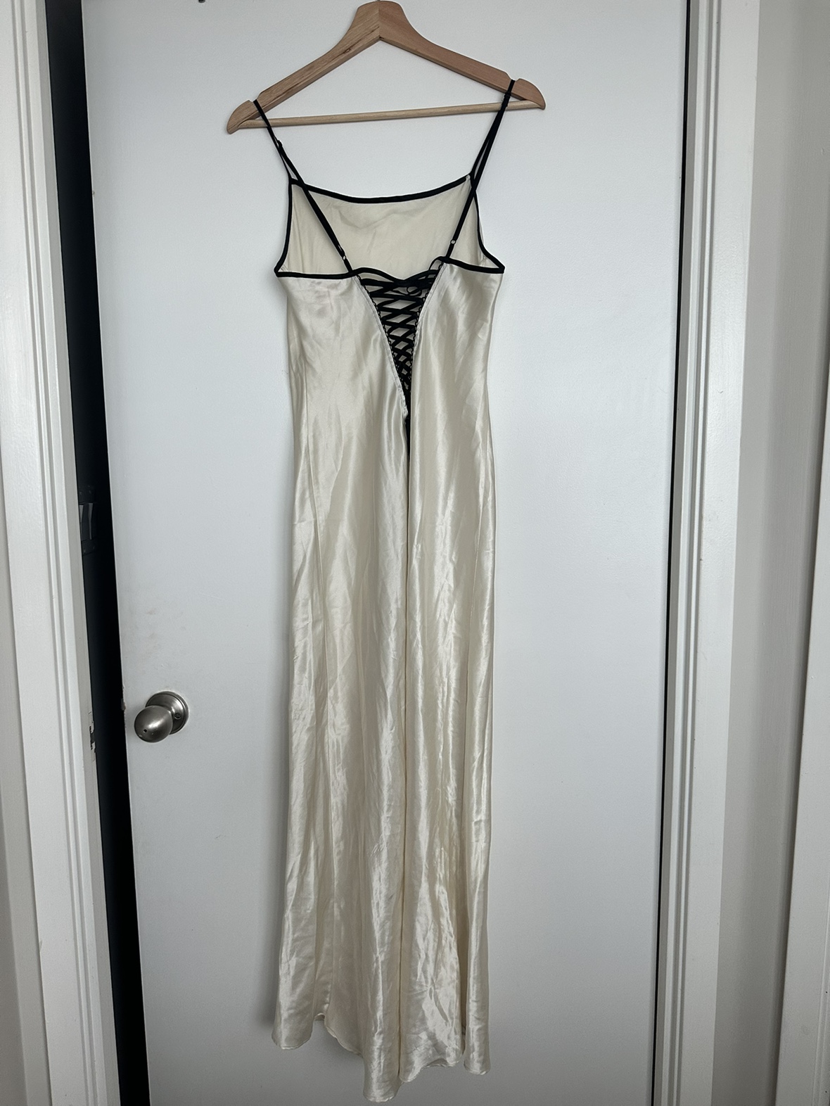 Ivory Satin Night Gown, Ankle length, tie up back image indicator(2)