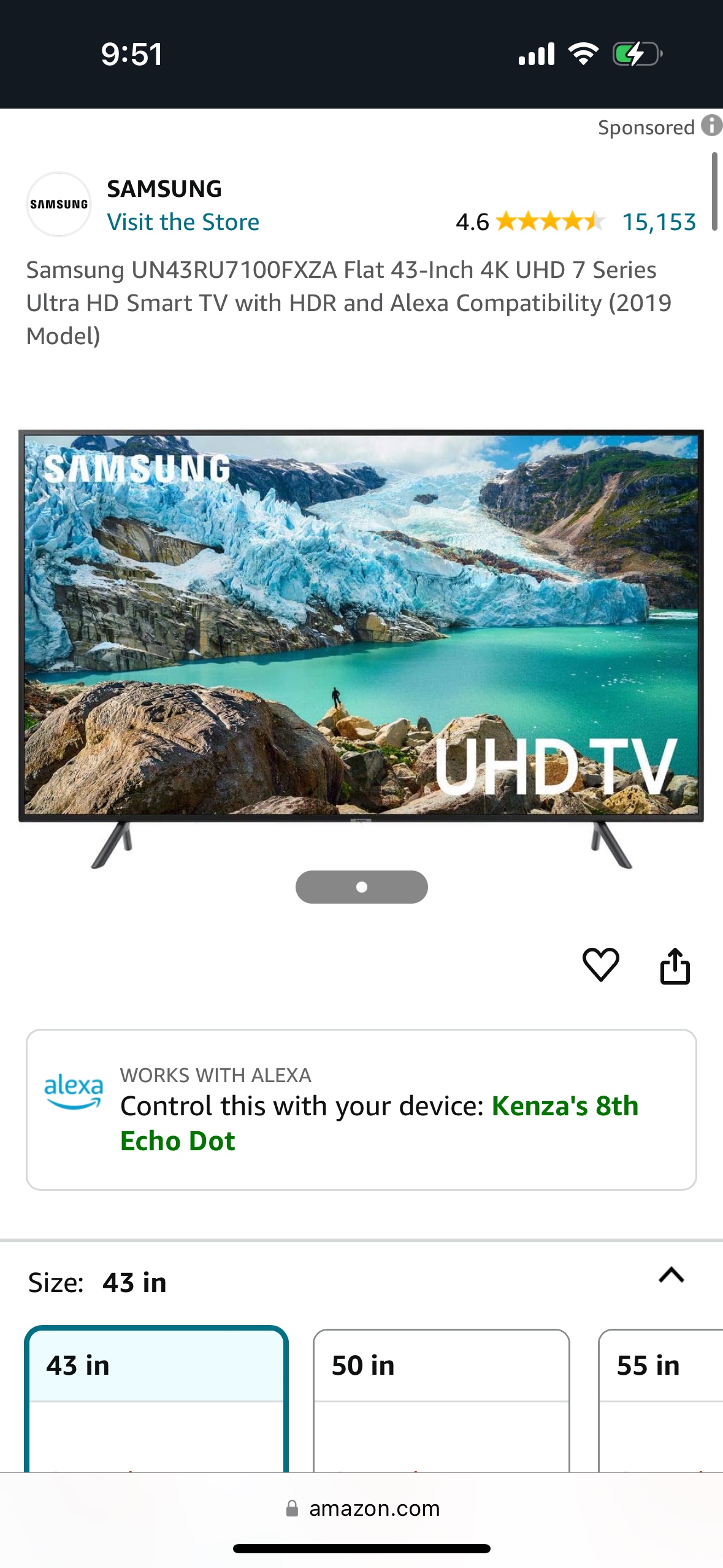 Samsung TV 43-inch RU7100 4K