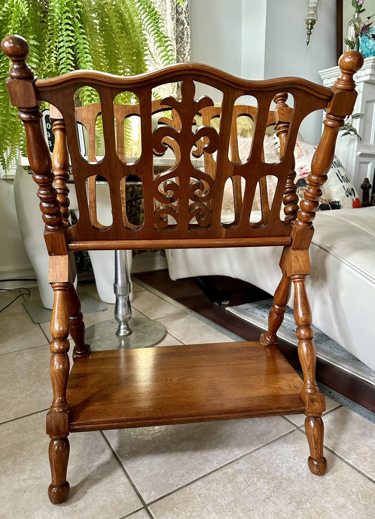 Unique Tall MCM Laptop Storage |  Magazine Rack with Shelf thumbnail