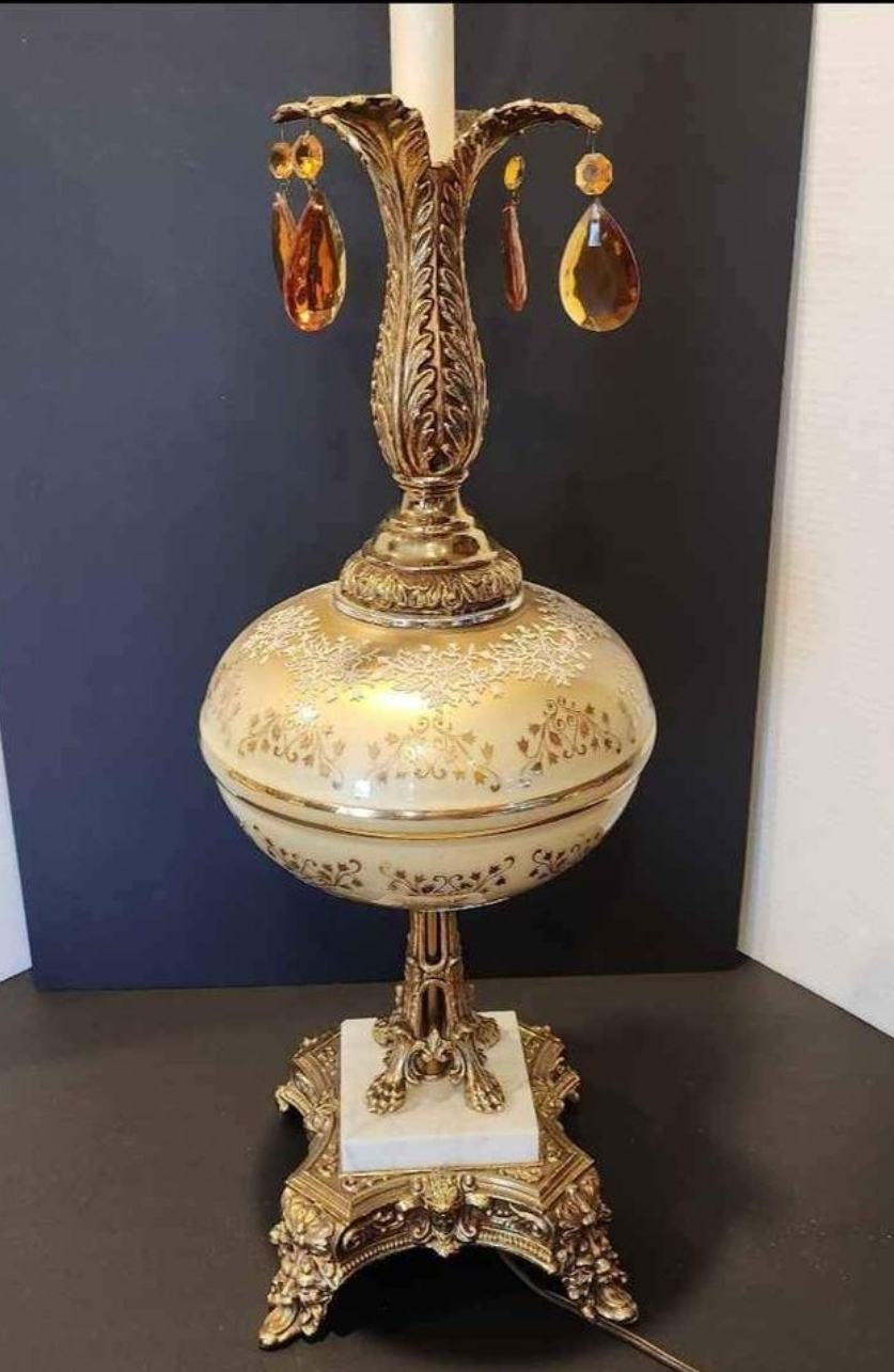 Lamp, Old Hollywood Regency, Art Glass Embossed Mid-Century