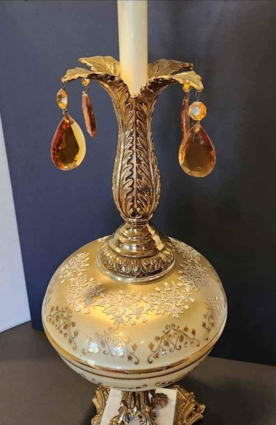 Lamp, Old Hollywood Regency, Art Glass Embossed Mid-Century - photo 2