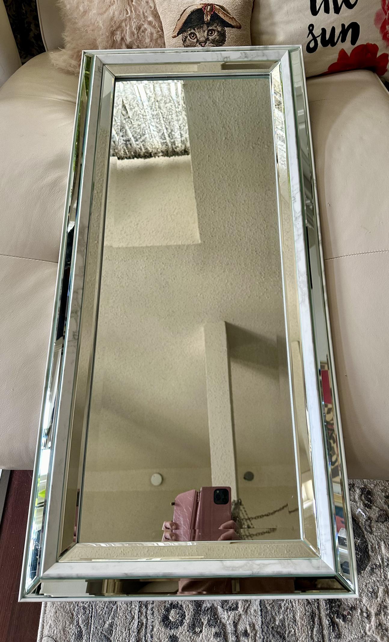 Beautiful Chic Beveled Glass Accent Mirror w/Faux Marble Trim - photo 2
