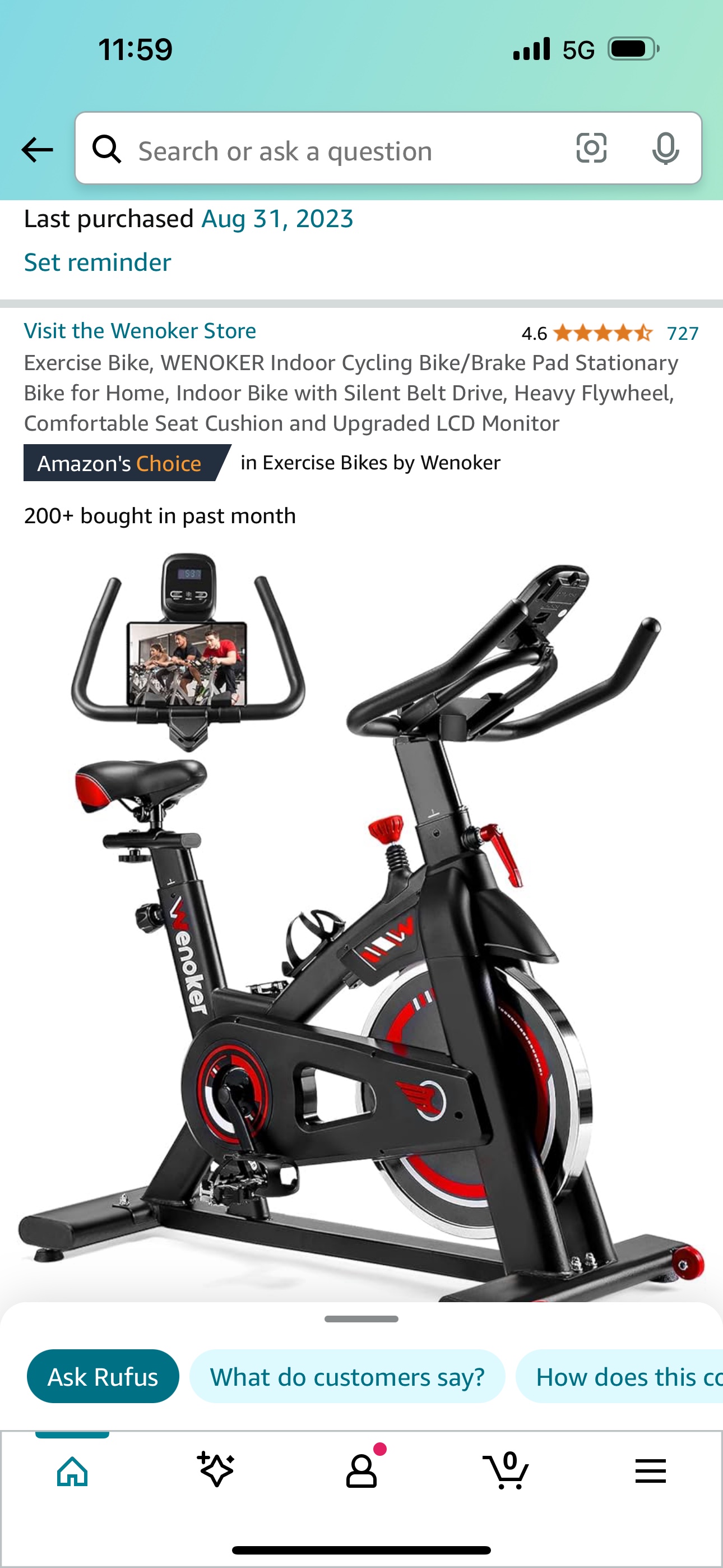 Open box Wenoker stationary bike for home exercise