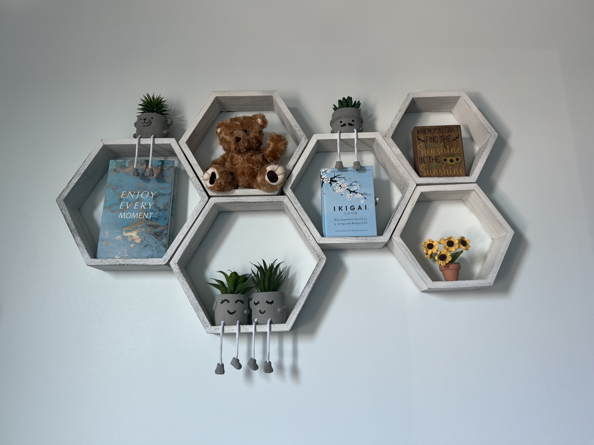 Hexagon wall selves 6Pc and decor