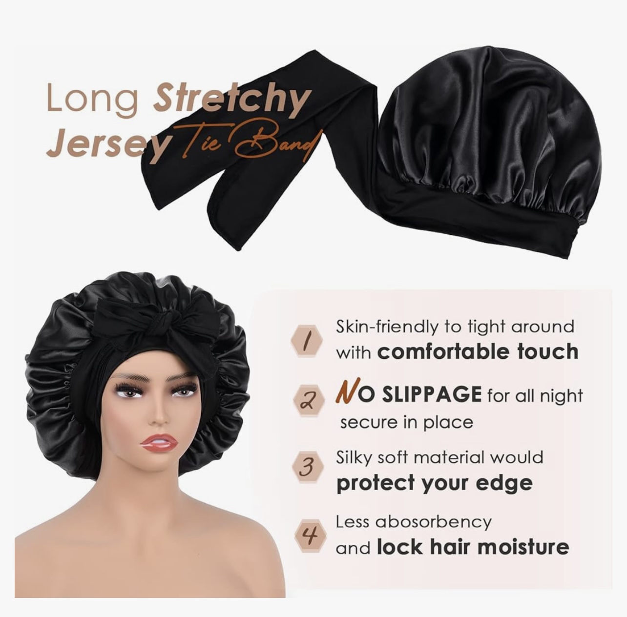 Satin hair Bonnet for Sleeping Hair Bonnet with Tie - photo 3