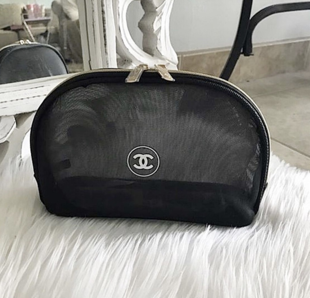 Chanel Beauty VIP Black Mesh Tote Bag & Cosmetic Pouch image indicator(2)