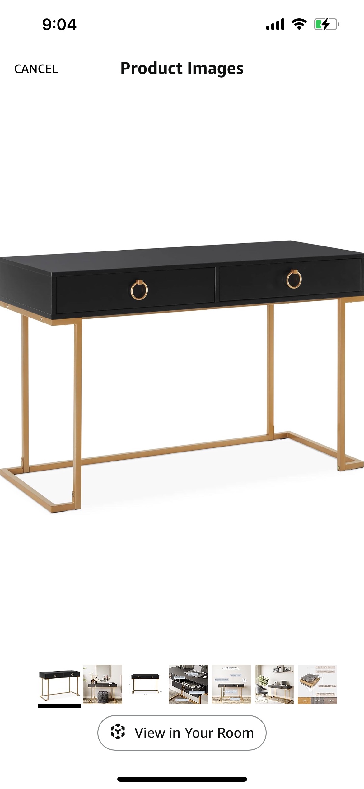 Black and Gold Desk with Two Drawers - photo 2