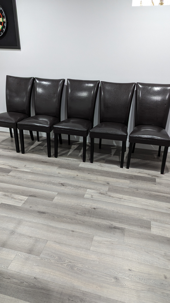 Set of 5 brown leather chairs