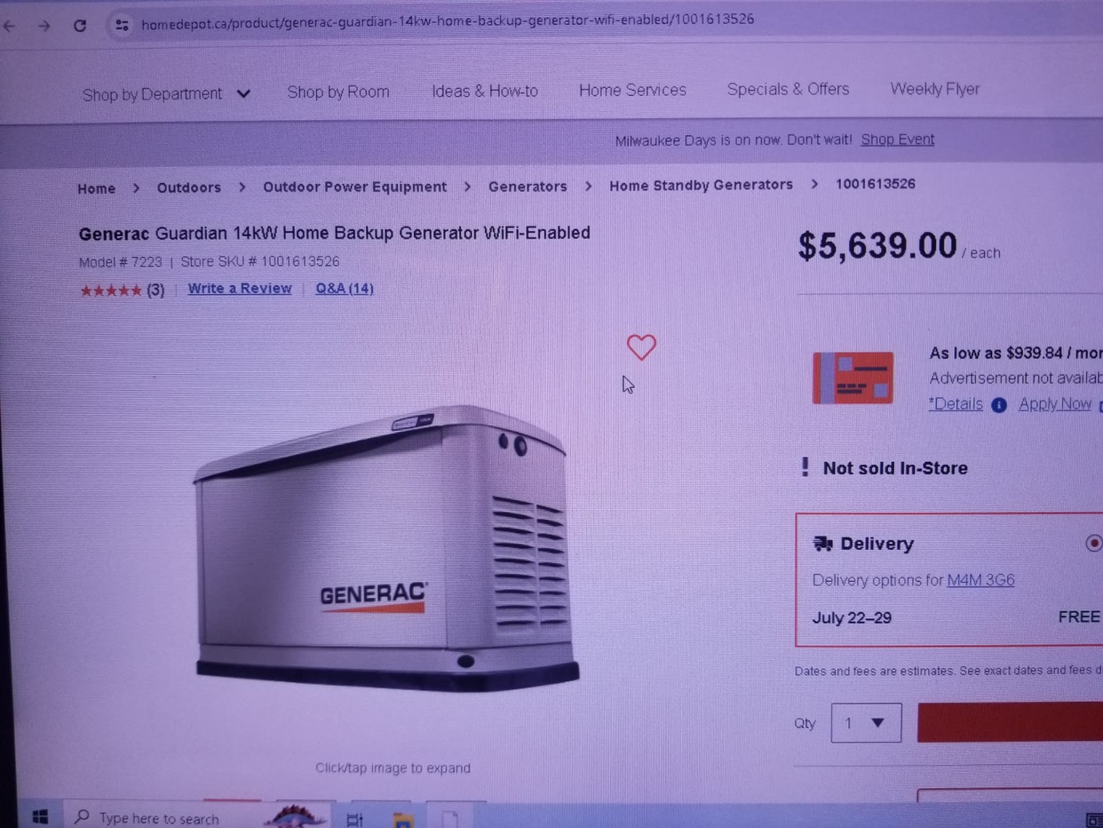 Brand new generac generator 14kw