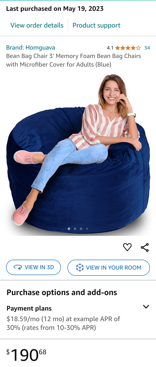 Oversized Memory Foam "Bean Bag Chair" - photo 3