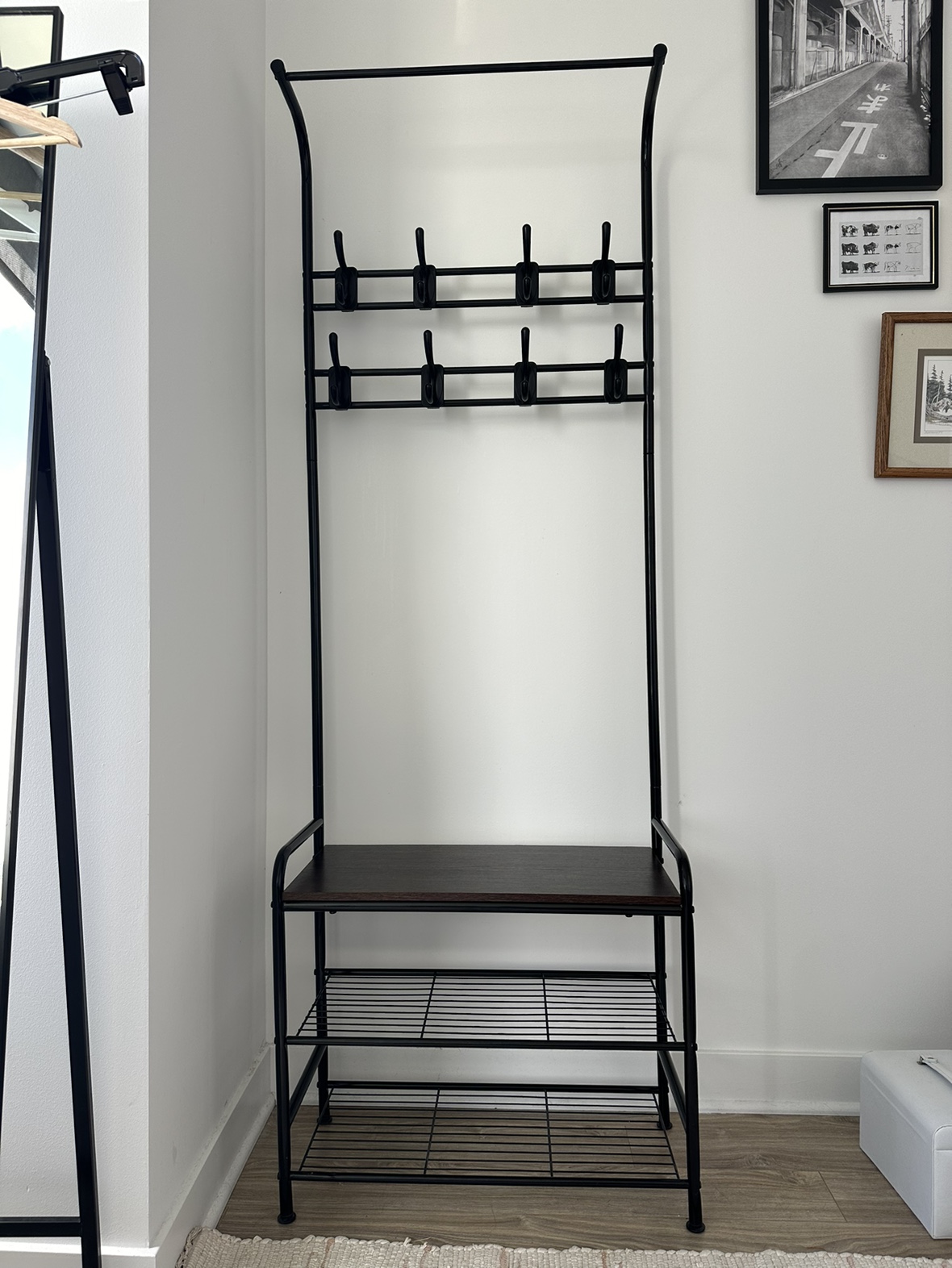 Dark Wood Shoe and Coat Rack