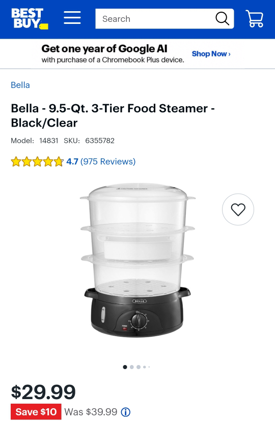 Bella - 9.5-Qt. 3-Tier Food Steamer