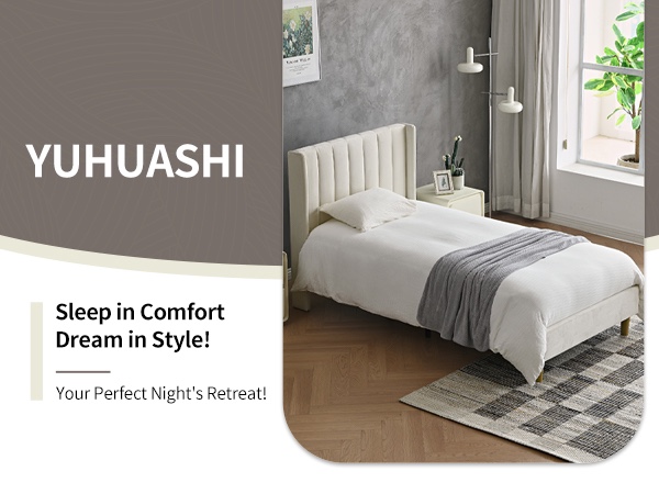 New YUHUASHI Upholstered Platform Bed Frame/Twin Bed Frame