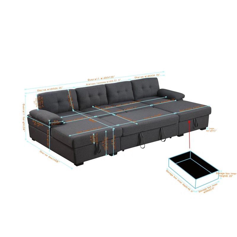 2 in 1 sectional sofa to a Queen sized bed with lots of Storage - photo 5