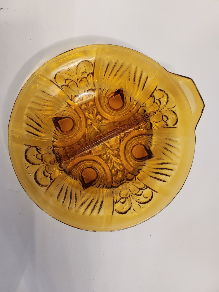 2 Vintage Amber Indiana Divided Glass Round Relish - photo 4