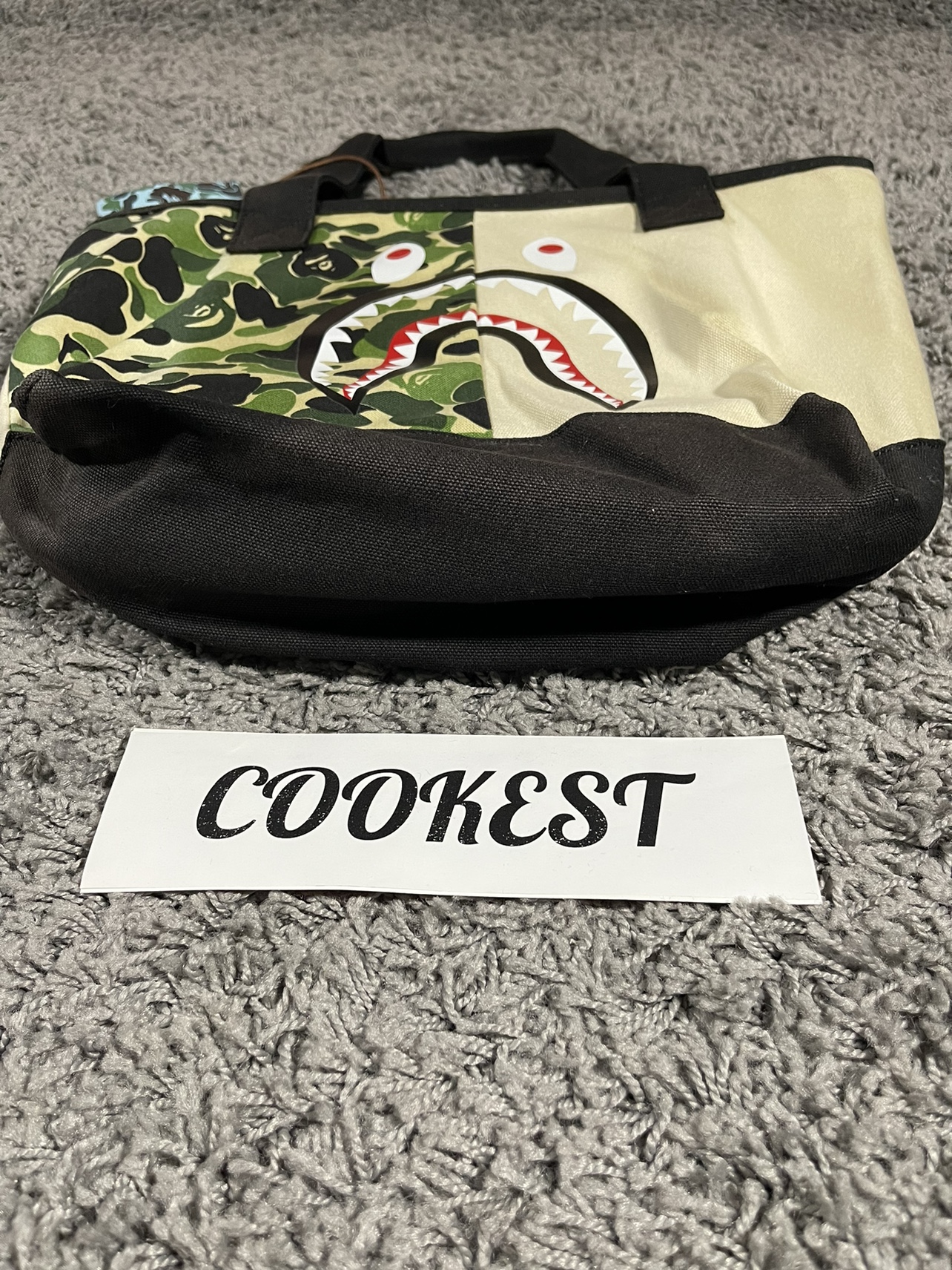 BAPE Half ABC Camo Shark Face Tote Bag Green Ivory image indicator(4)