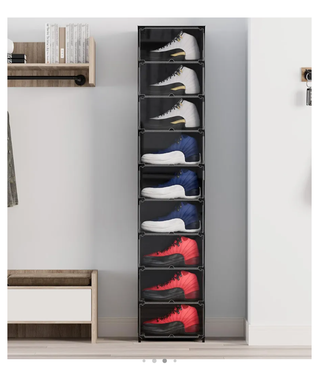 Shoe Box Storage Organizer for  9 Pairs With Clear Lid, Black