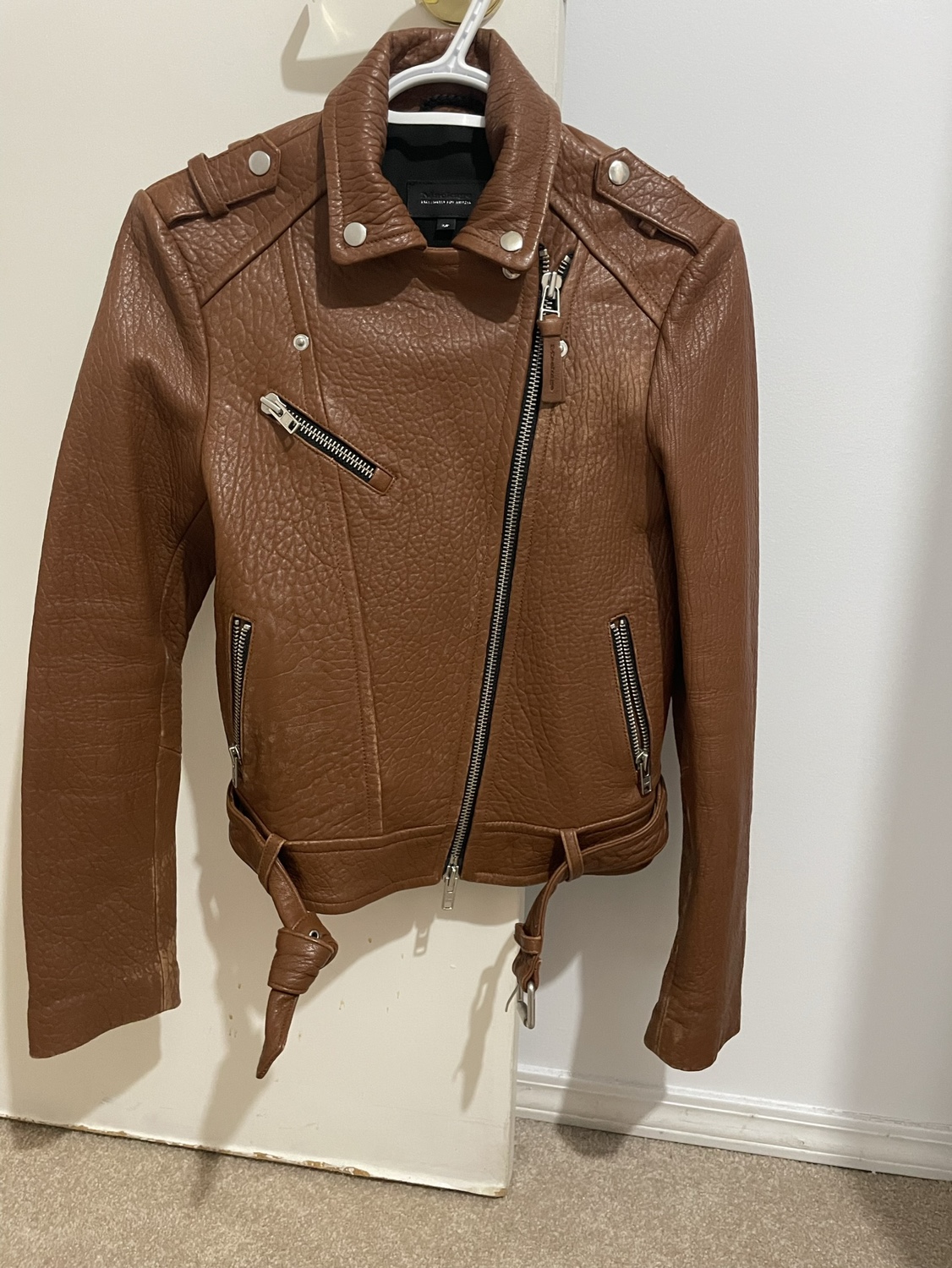 Mackage + Aritzia leather moto jacket in warm brown size s - photo 2