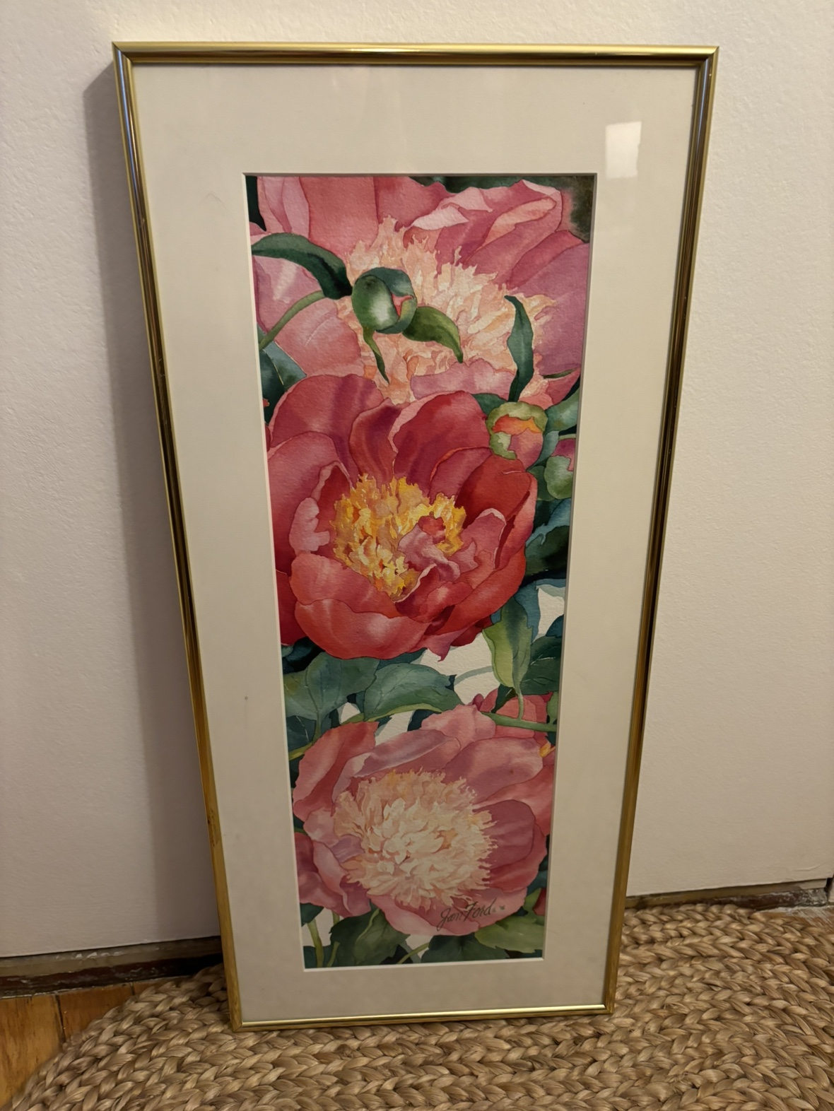 Pink peony watercolor framed artwork
