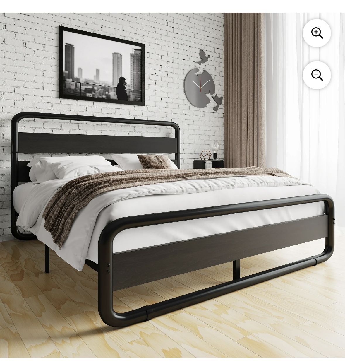 Queen size Rustic wooden, black oak & metal headboard. thumbnail