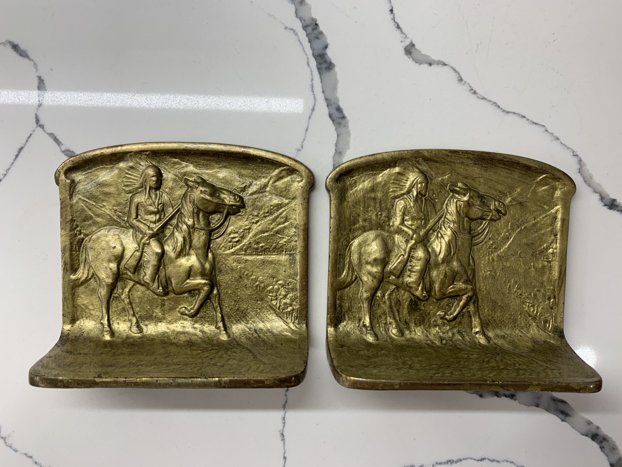 Native American Indian Horseback Hunter Bookends Circa 1925 image indicator(6)