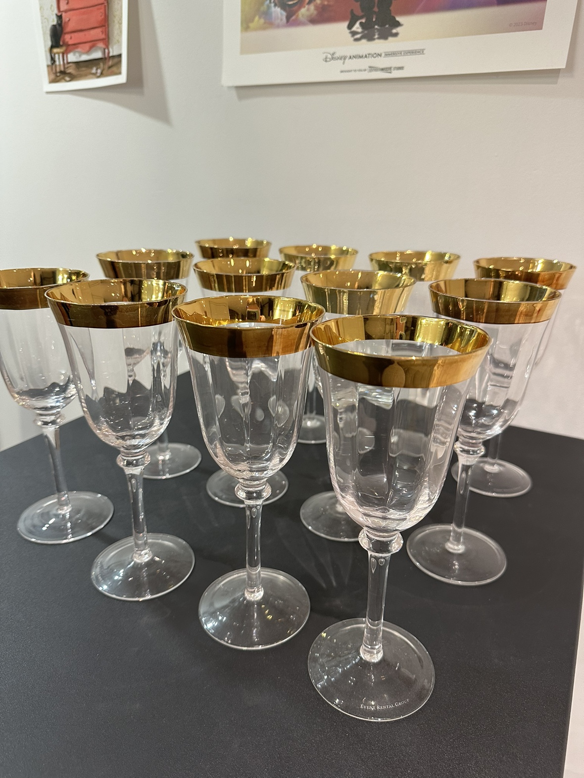 Moving Sale! - 12 Wine Glasses, Vintage, Crystal, Gold Rim