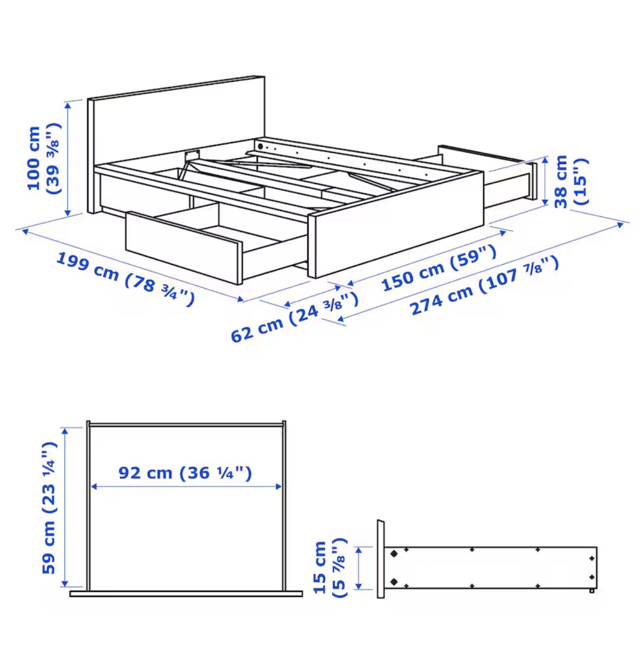 Full Size ,Excellent Condition, IKEA Malm Bed - photo 4