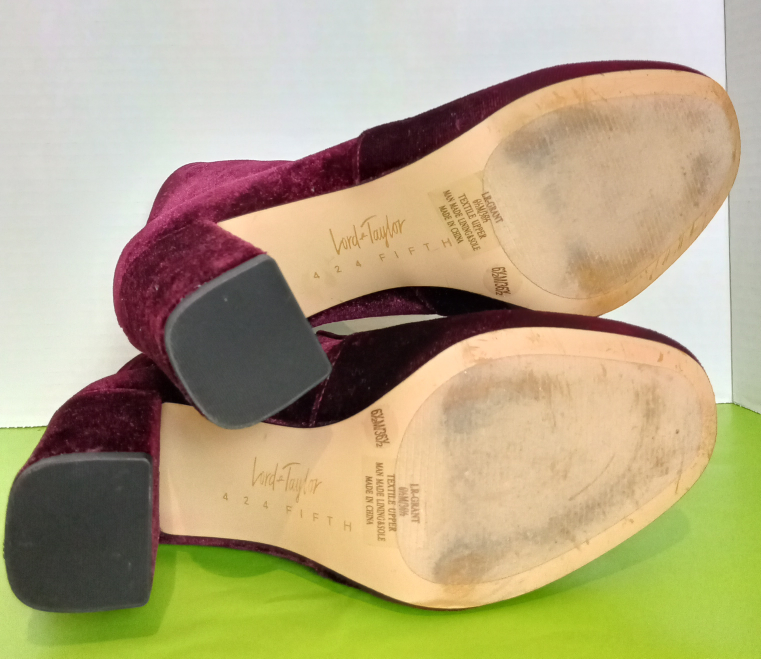 LORD & TAYLOR maroon velvet bootie heels. Size 6.5 image indicator(6)