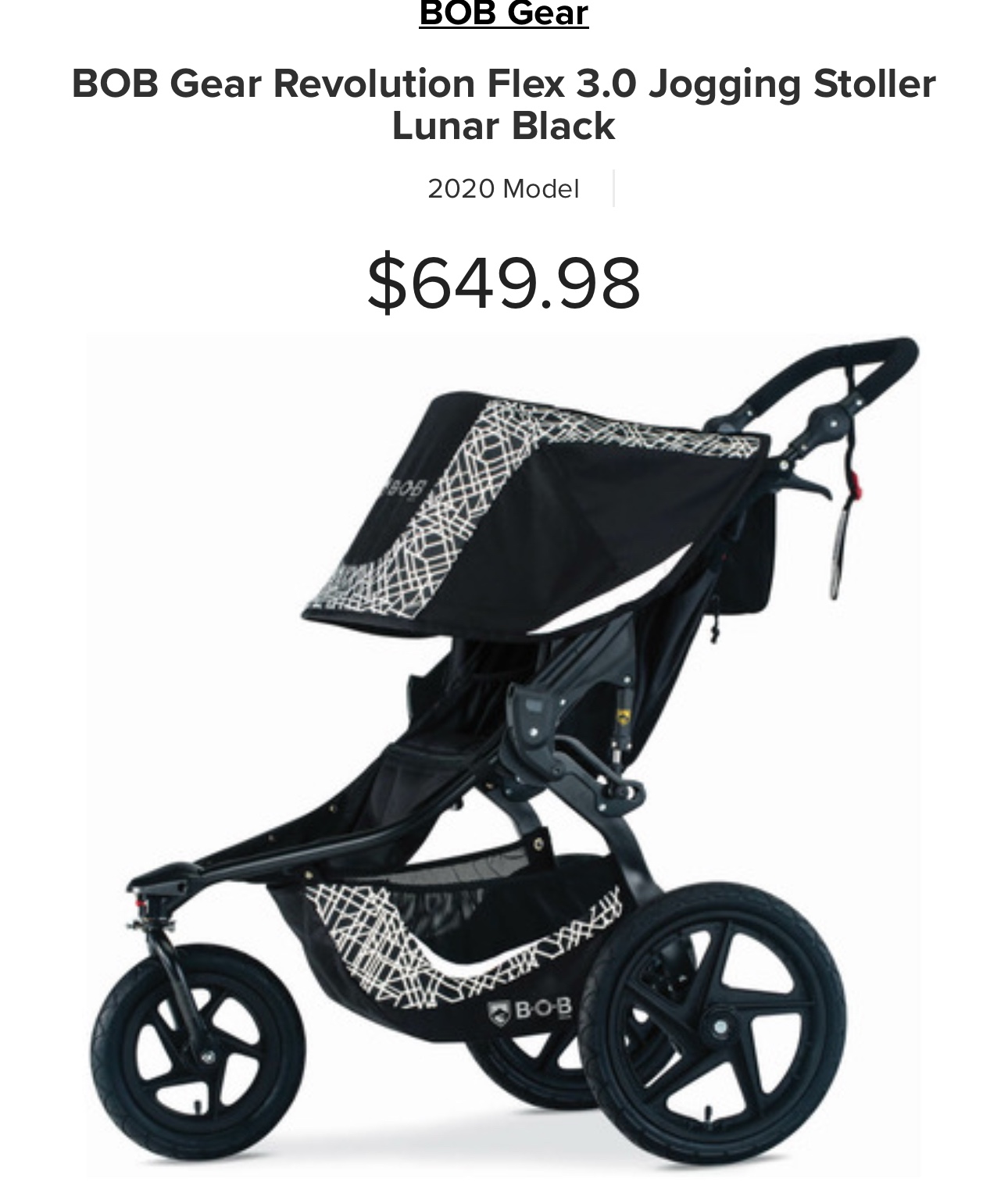 BOB Gear Revolution Flex 3.0 Jogging Stoller Lunar Black