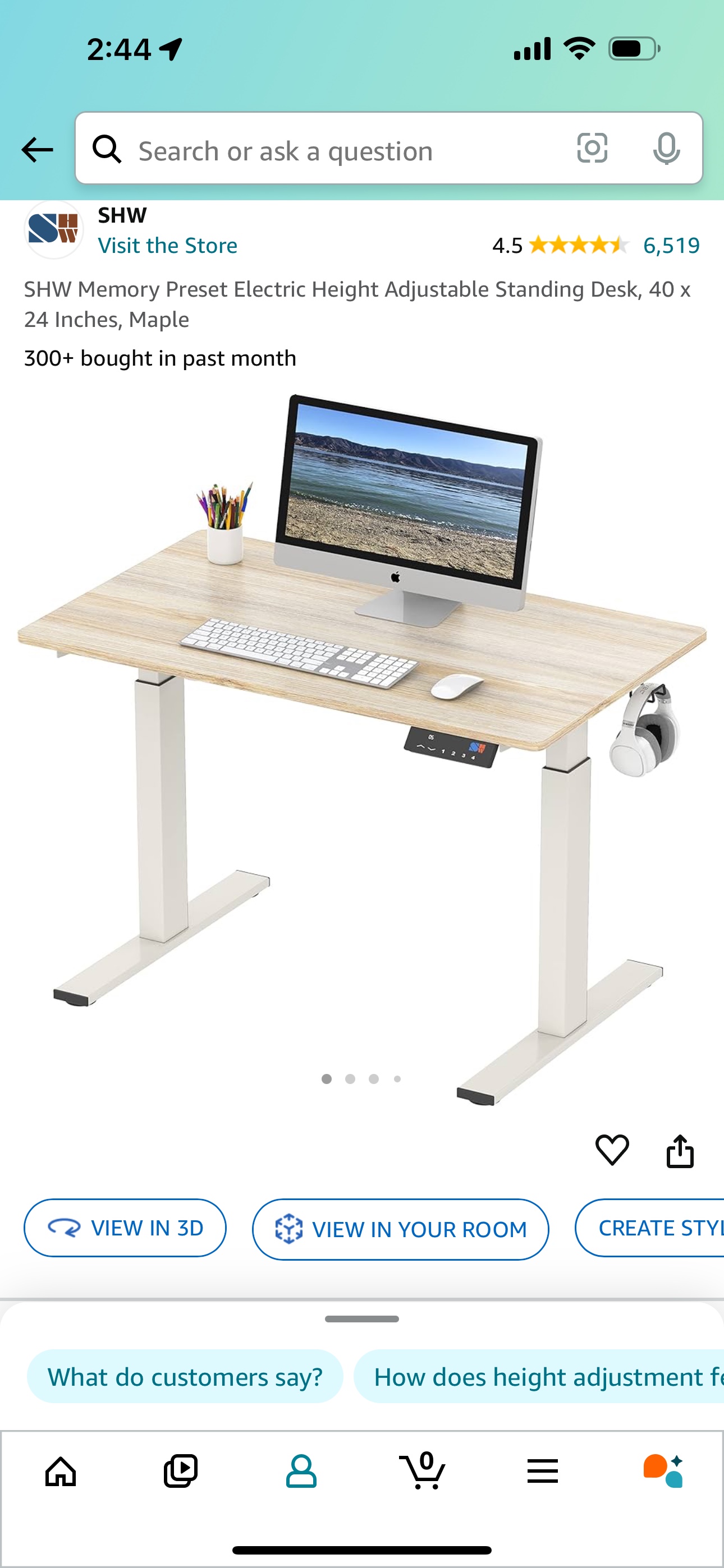 40in electric height adjustable standing desk