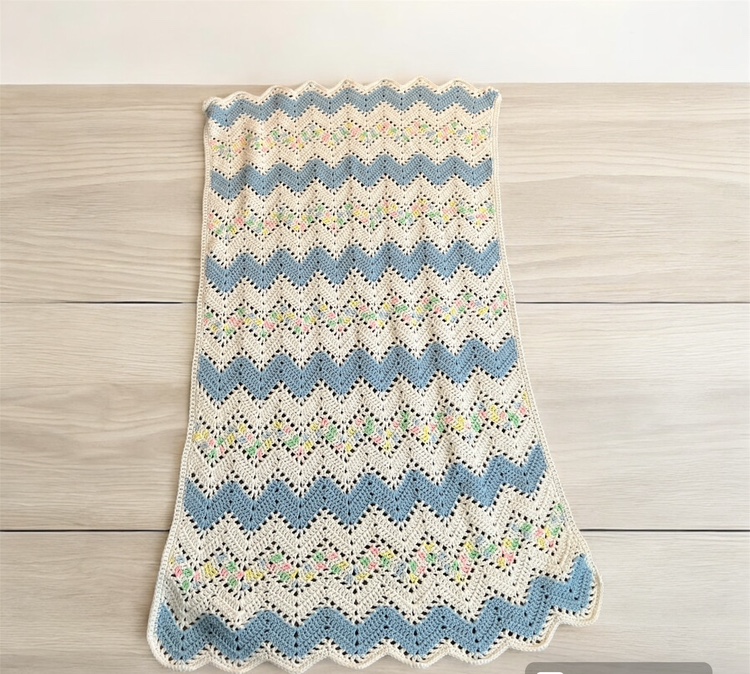 Baby Blanket Afghan Zig Zag Pattern Knit Handmade 56" X 30" image indicator(6)