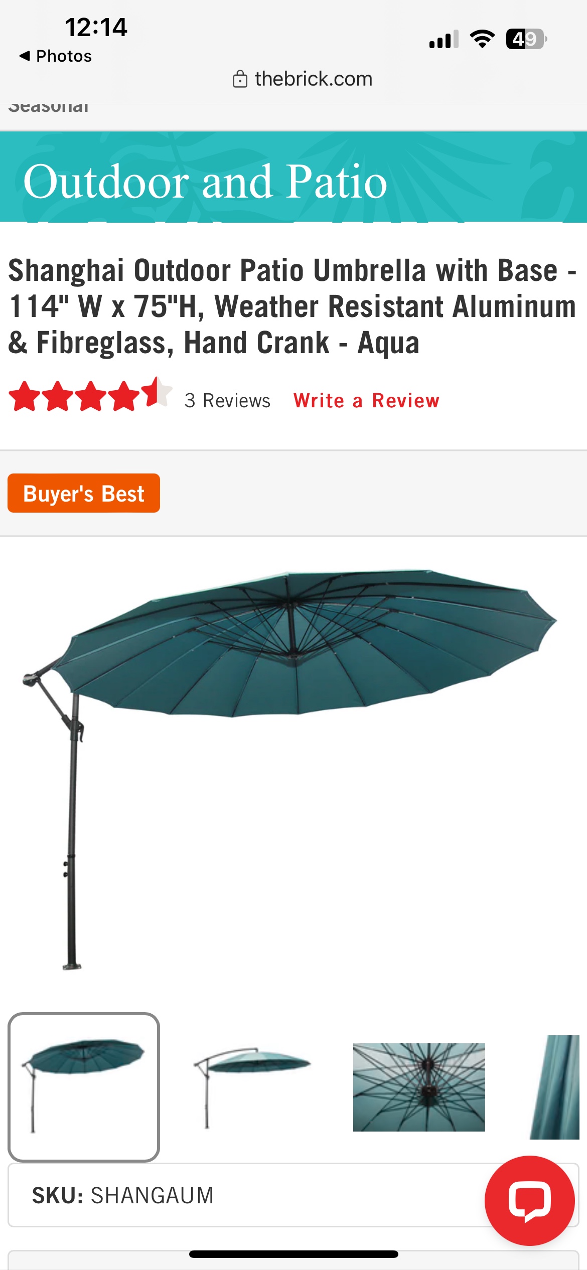 Unopened AQUA Shanghai Outdoor Patio Umbrella with Base thumbnail