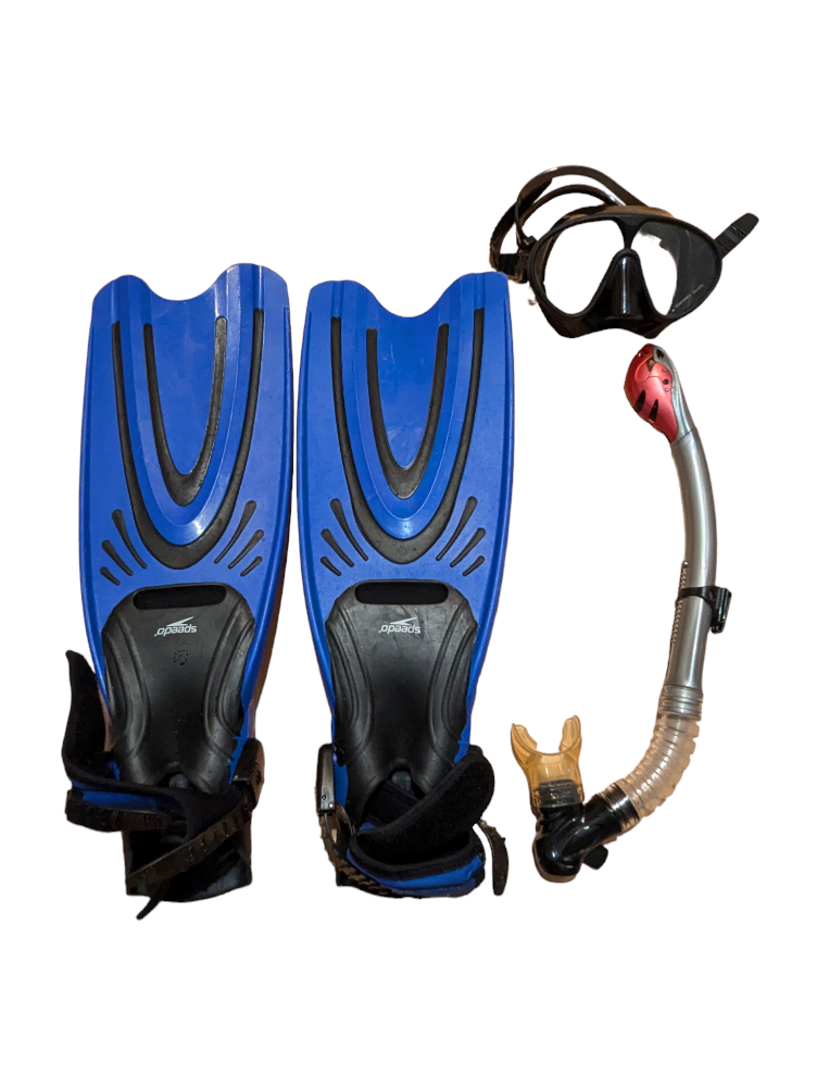 USED unisex adult DIVING Set: snorkel, Mask, Fins, Bag thumbnail