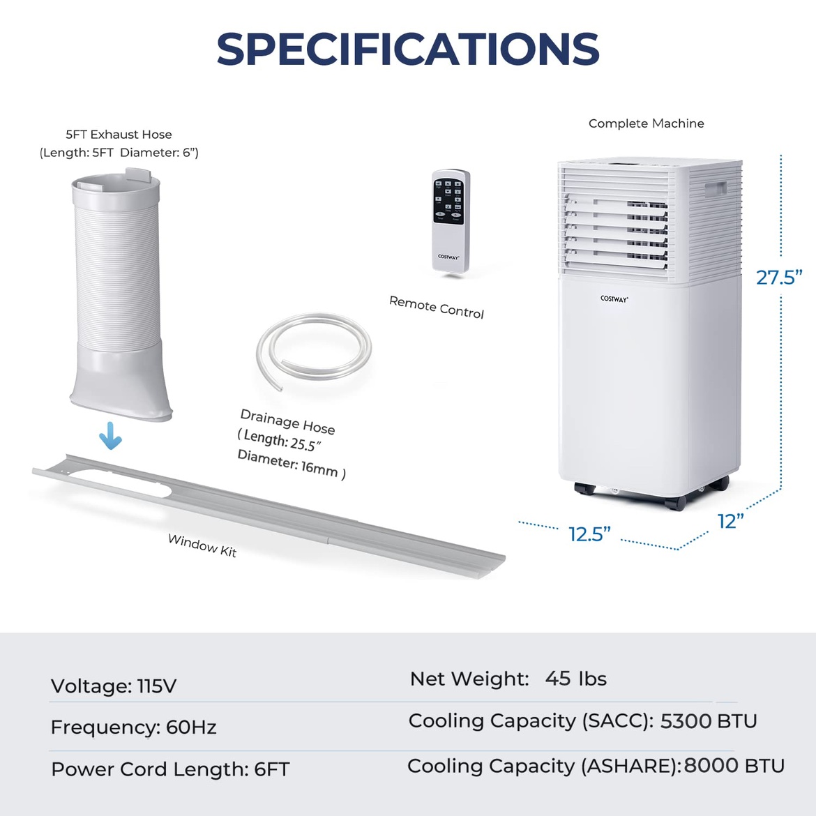 New COSTWAY Portable Air Conditioner, 8000 BTU - photo 5