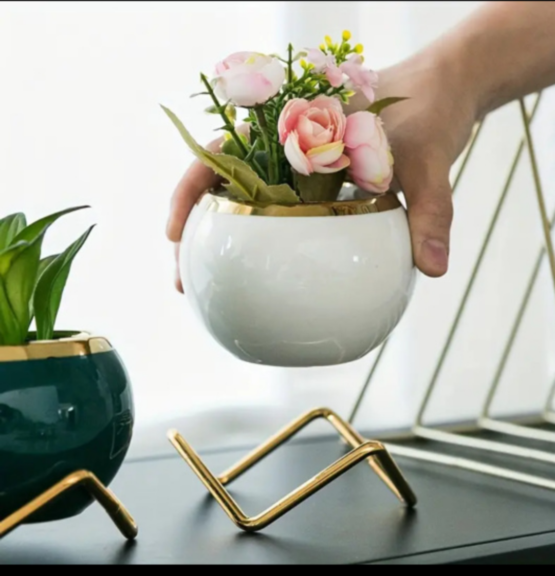 BNIB 3pcs/set Porcelain flower pots with golden brakets image indicator(6)